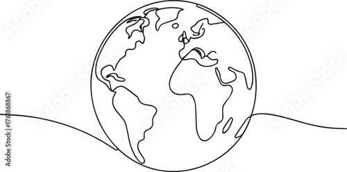 Simple outline drawing of planet earth globe continents