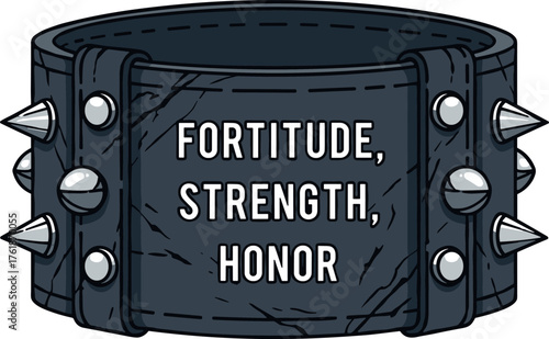 Spiked Leather Wristband with Motivational Mantra