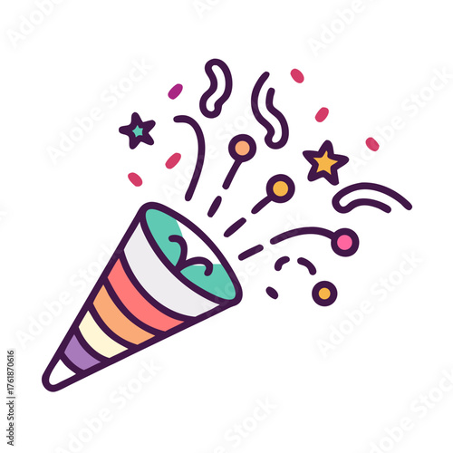 Celebration popper with confetti and stars in a colorful design for festive occasions and parties