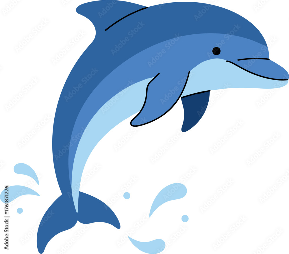 Fototapeta premium Blue dolphin jumping out of water illustration