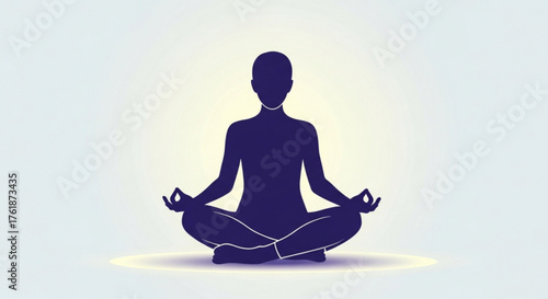 Silhouette of a person meditating in lotus position with aura a simple illustration of a person practicing mindfulness and meditation