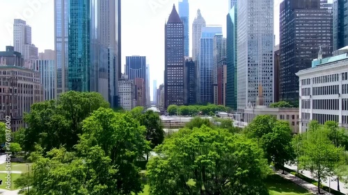Urban Park with City Skyline on a Sunny Day