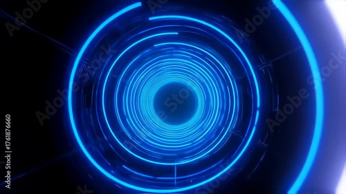 Abstract Blue Circular Light Tunnel