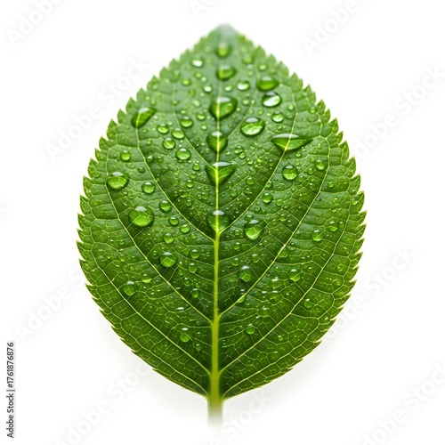Fresh green leaf with water droplets close up macro shot for nature background and wallpaper photography