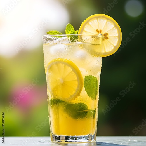 Refreshing summer lemonade recipe: homemade lemon drink with mint and ice for hot days and healthy living
