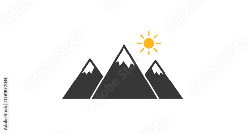 Three Mountain Peaks with Snow Caps and a Shining Sun.