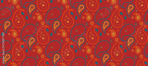 Meadow eternity by retro native. 2025 design with paisley endless. Fabric textile of colors picture.