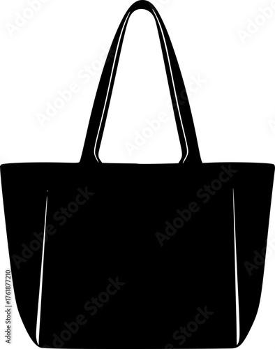 Tote bag silhouette. This image showcases a black silhouette of a tote bag, also known as a reusable shopping bag, highlighting its practicality and style. Vector clipart illustration design