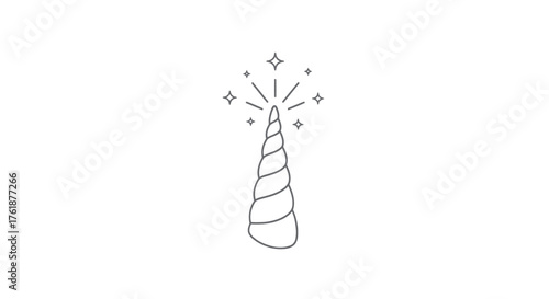 Simple Hand-Drawn Unicorn Horn with Sparkling Stars.