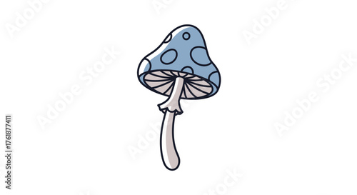 Whimsical Blue Polka Dot Mushroom Illustration.