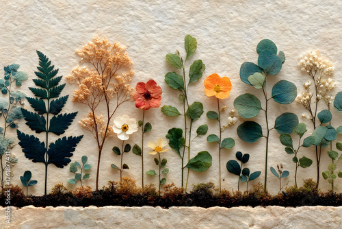 Delicate Floral Arrangement on Textured Parchment for Botanical Art Print