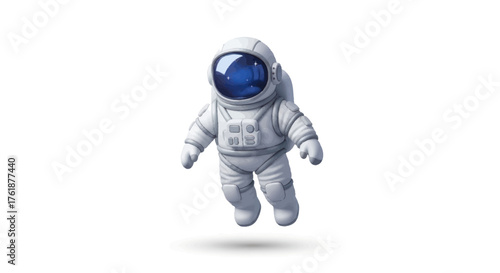 Cartoon Astronaut Floating in Space Suit with Blue Visor.
