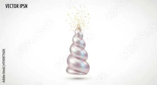 Pearlescent Swirled Unicorn Horn with Golden Glitter Sparkles.