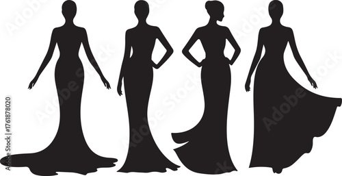 Elegant Fashion Dress Silhouettes Collection for Design Projects and Creative Industries showcasing flowing gowns and stylish poses for a variety of applications