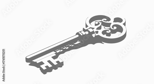 Ornate Antique Key with Decorative Swirls and Details.