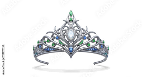 Sparkling Silver Tiara Adorned with Colorful Gemstones.