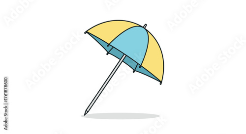 Yellow and Blue Umbrella with a Long Handle.