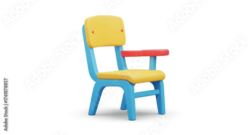 Colorful Plastic Childs Chair with Armrest Yellow and Blue.
