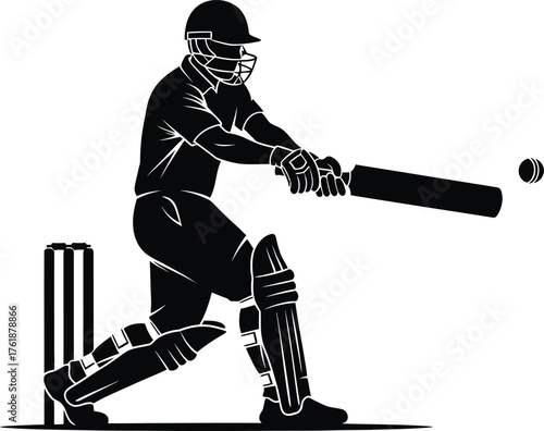 Silhouette of a cricket player batting during a match