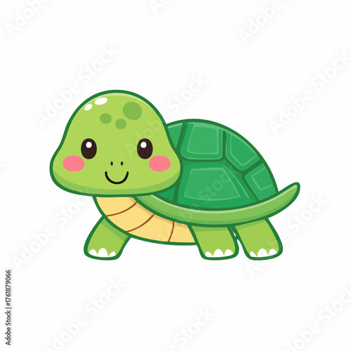 Charming green cartoon frog with rosy cheeks and big eyes, a delightful illustration perfect for children's books and designs