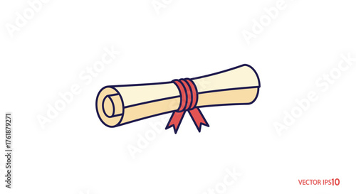 Rolled diploma scroll tied with a red ribbon.