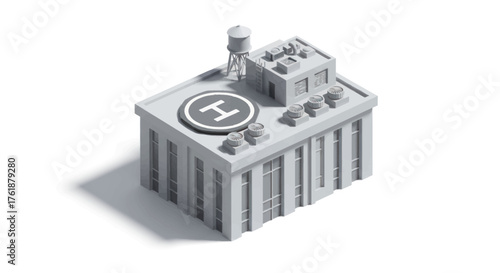 Isometric View of a Detailed Hospital Building Model.