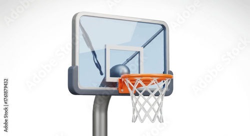 Modern Basketball Hoop with Clear Backboard and Orange Net.