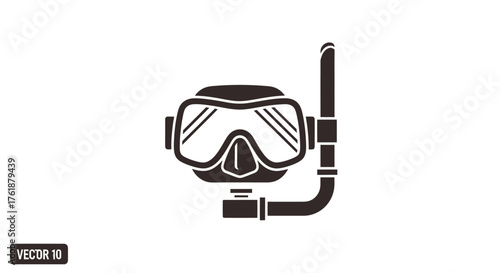 Black Silhouette of a Snorkel Mask and Tube for Underwater Exploration.
