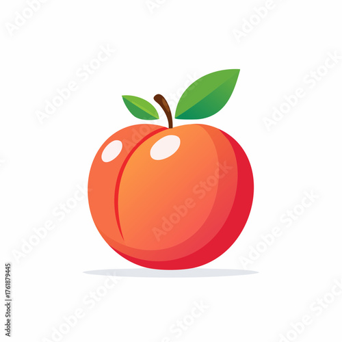 Vibrant and juicy peach illustration with fresh green leaves, perfect for summer fruit designs, healthy food concepts, and organic product branding, featuring a smooth, modern flat graphic style