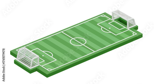 Isometric Illustration of a Green Soccer Field with Goals.