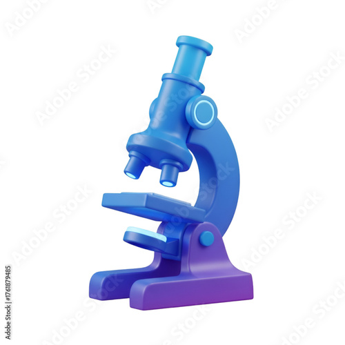 Blue microscope icon isolated on transparent background, 3d render illustration