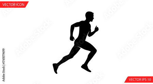Black Silhouette of Male Runner in Motion Athletic Man Jogging.