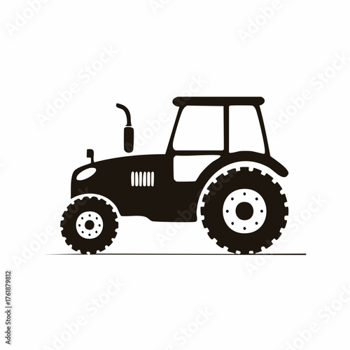 Vector silhouette icon of a farm tractor. Represents modern agriculture, cultivation, and rural work. Perfect graphic illustration for farming designs and machinery projects