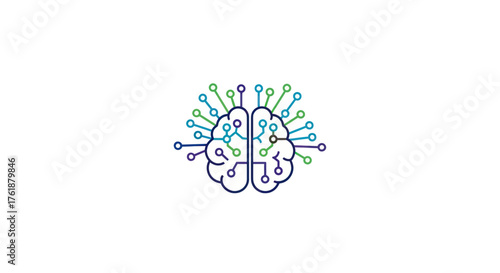 Stylized Brain Illustration with Connected Nodes and Lines Representing Artificial Intelligence.