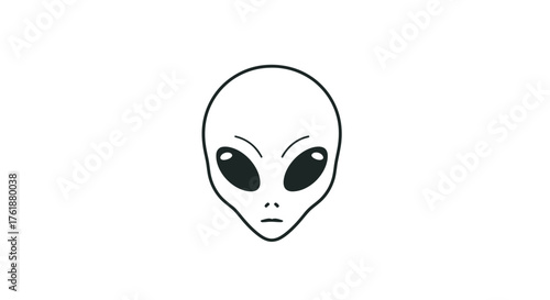 Simple Black and White Alien Head Illustration.