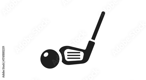 Golf Club Hitting Ball: Simple Black and White Icon.