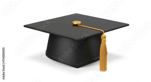 Black Graduation Mortarboard with Gold Tassel and Square Top.
