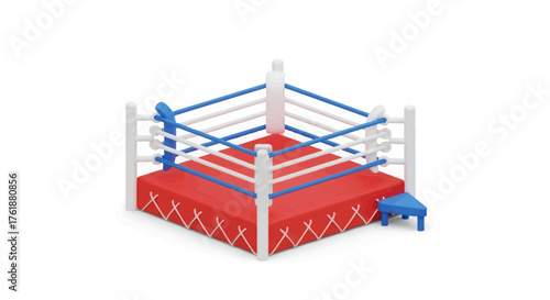 Miniature Boxing Ring with Blue Stool and White Posts.