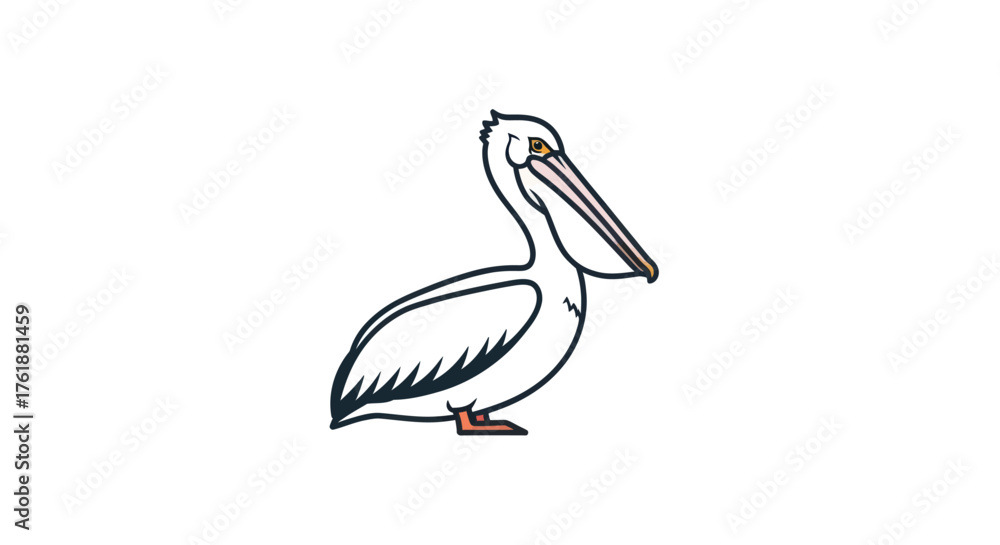 Obraz premium Pelican Illustration: Simple Line Drawing of a Coastal Bird.