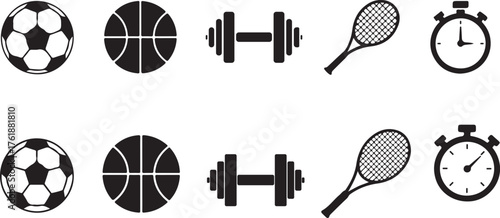 Sports and Fitness Icons Set in Black
