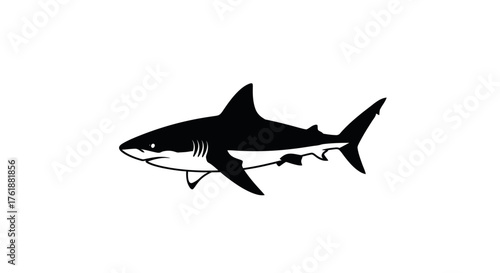 Powerful Black Shark Silhouette Vector Illustration Design.