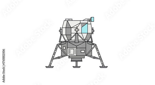Detailed Illustration of a Lunar Module Spacecraft on Landing Legs.