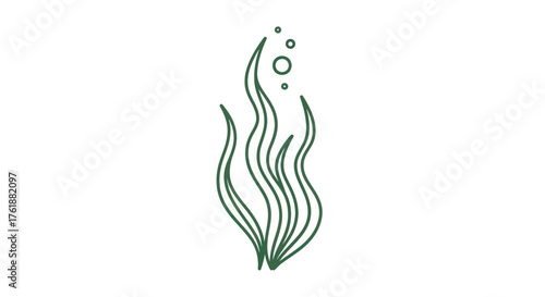 Stylized Green Aquatic Plant with Bubbles Illustration.