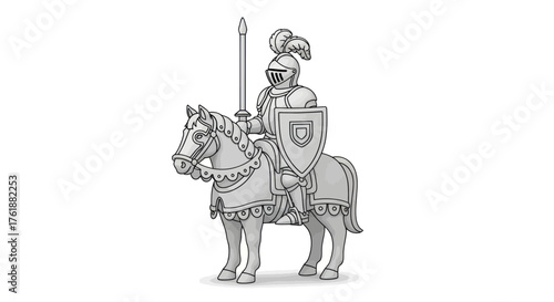 Armored Knight on Horseback with Spear and Shield.