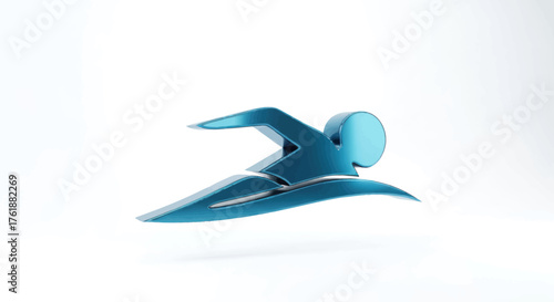 Abstract Blue Swimmer Sculpture in Dynamic Swimming Pose.