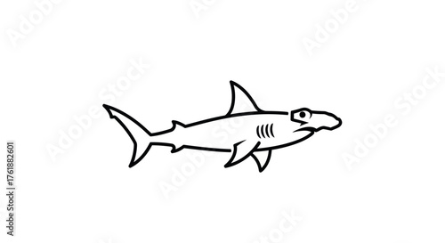 Wallpaper Mural Minimalist Black and White Hammerhead Shark Line Art Drawing. Torontodigital.ca