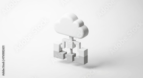 Clean Minimalist 3D White Cloud Computing Network Icon.