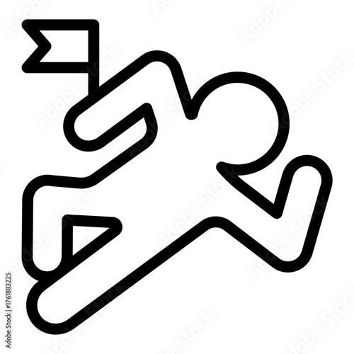Chalk contour of man with evidence flag line icon, police force concept. Vector graphics. Crime scene with human shape sign on white background, style icon mobile or web design.