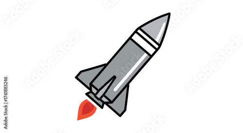 Sleek Gray Rocket Ship Ascending with Fiery Exhaust.