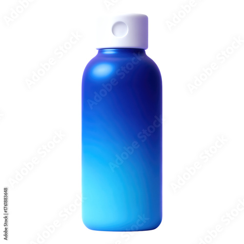 Blue Gradient Cylinder Bottle with White Cap, Glossy 3D Realism Asset on Transparent Background